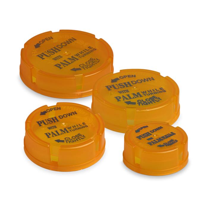 Clear Amber Child-Resistant Closures for Friendly & Safe® Vials